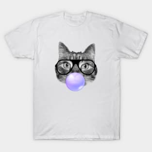 Funny cat blowing a purple bubble gum T-Shirt